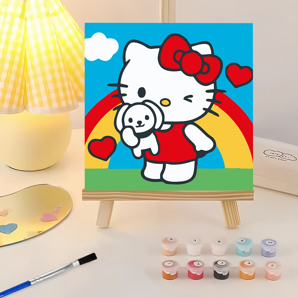 

Sanrio Paint By Numbers Rainbow Hello Kitty Cartoon DIY Drawing By Numbers Handpainted Gift Home Decoration