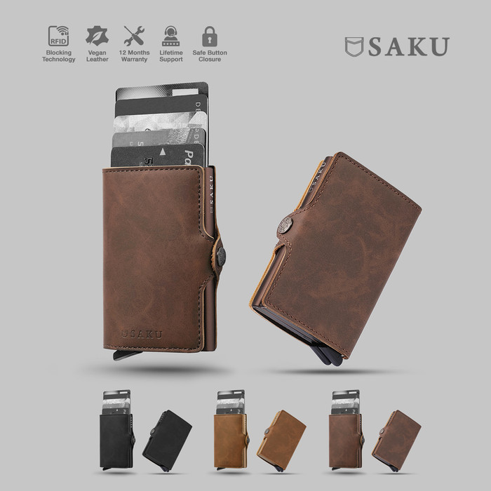 SAKU Dompet Kartu Pria Wanita Smart Wallet Card Holder RFID Kulit BLCK - Black, Single