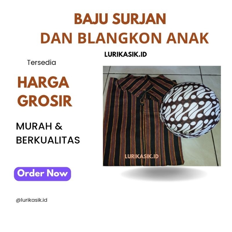TERMURAH Baju Surjan Anak Laki-laki dan Blangkon | Baju Adat Anak | Surjan Lurik Tenun Klaten Terlar