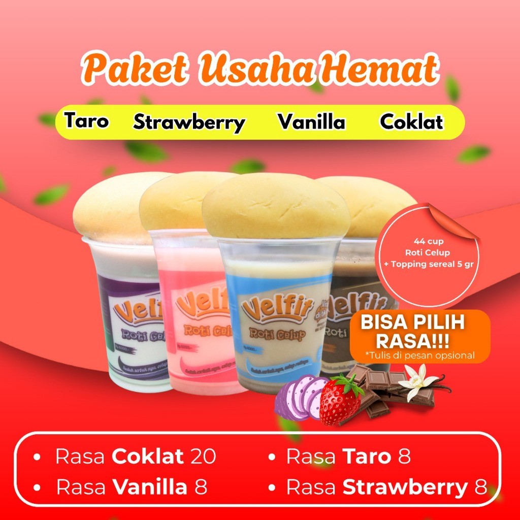 

[ MaksQ ]PAKET USAHA HEMAT 44 PCS VELFIT ROTI CELUP MIX 4 RASA