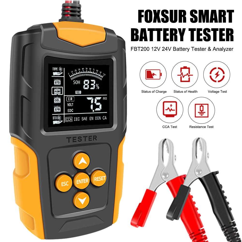 AH - FOXSUR Tester Aki Kendaraan Lead Acid Battery Tester LCD 200Ah 12/24V - FBT-200
