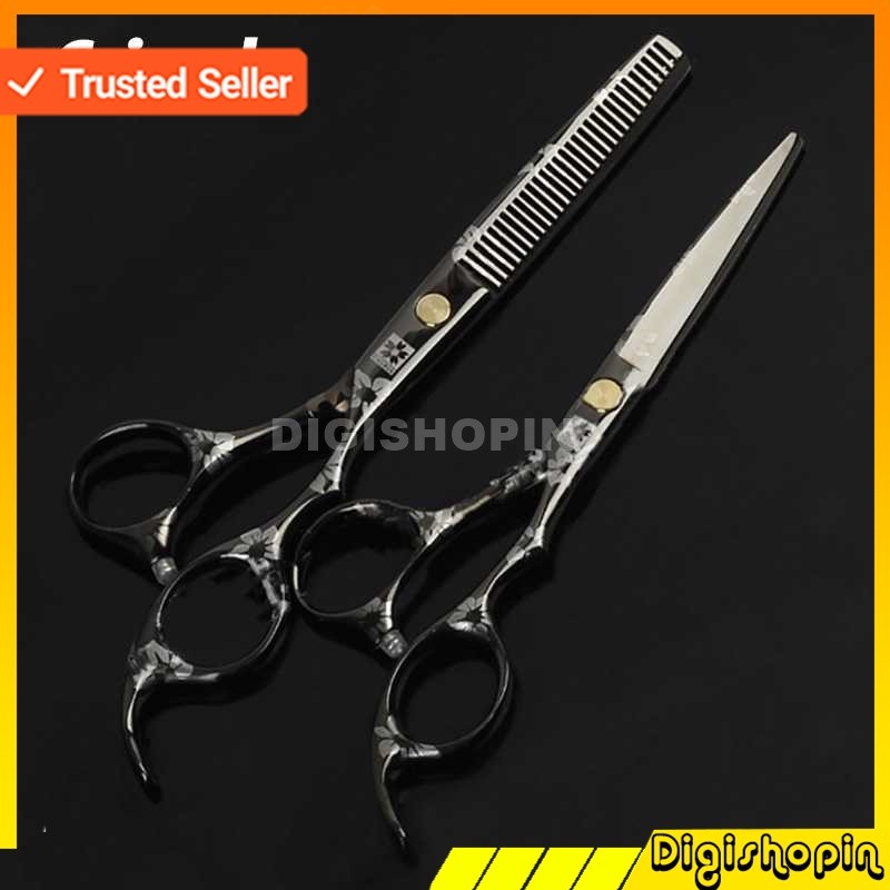 Gunting Rambut Sakura Hitam Gunting Rambut Model Flat Cut 6 Inch Gunting Barber / Gunting Cukur Ramb