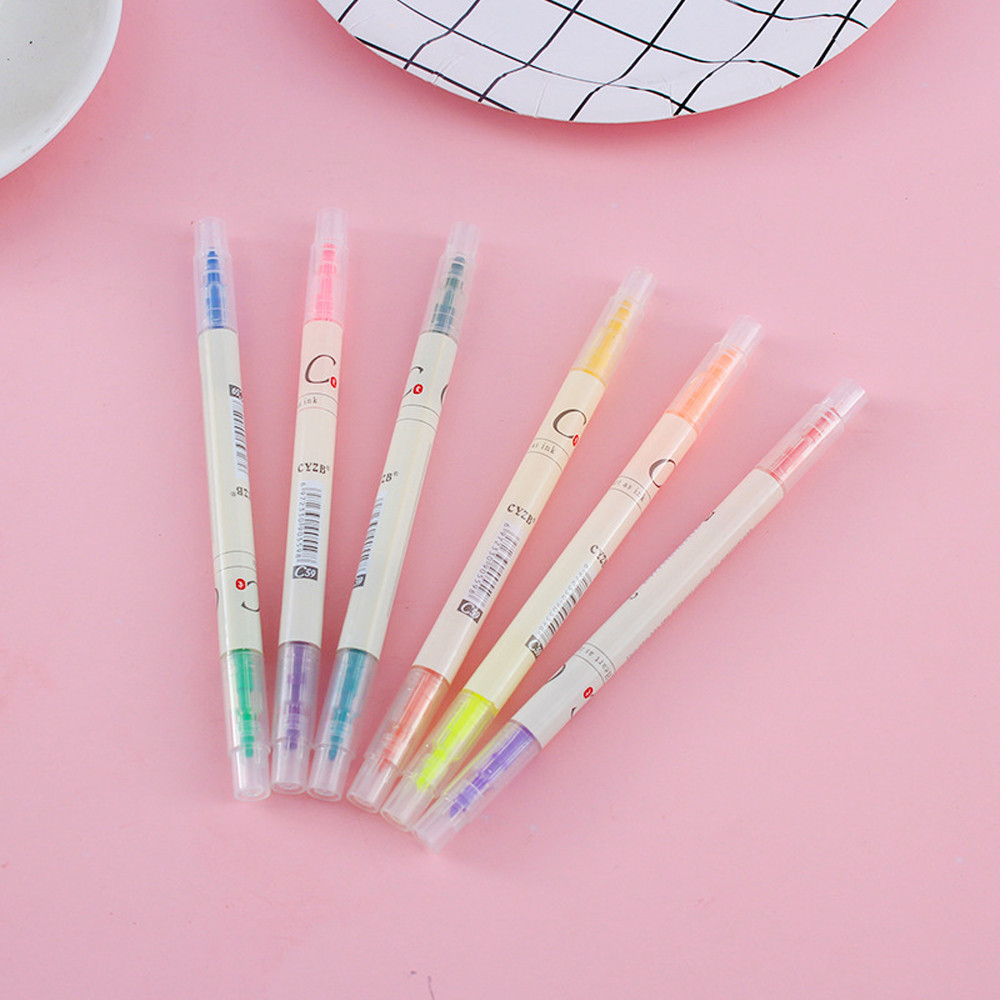 

6Pcs/Set Double Head Fluorescent Cute Highlighter Pen Markers Pastel Drawing Pen for Student School Office Supplies Stationery