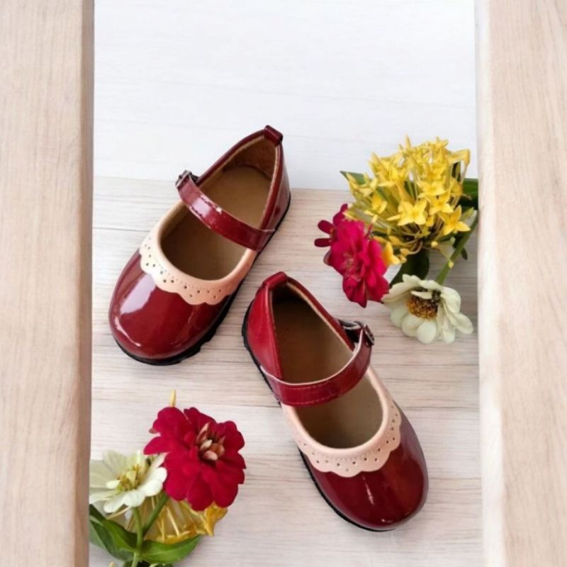 Sepatu Anak Perempuan Domart Glossy Docmart Loafers Sepatu Pesta Anak Mary Jane Renda MERAH Flat Sho