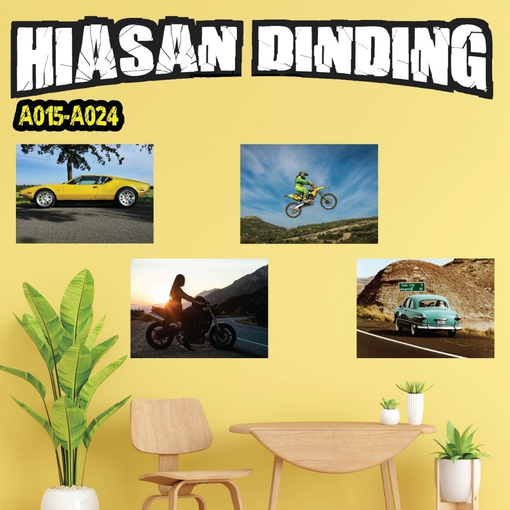 HIASAN DINDING POSTER MOTOR TRAIL & MOBIL CLASSIC AESTHETIC PAJANGAN DINDING PAPAN MDF PROMO