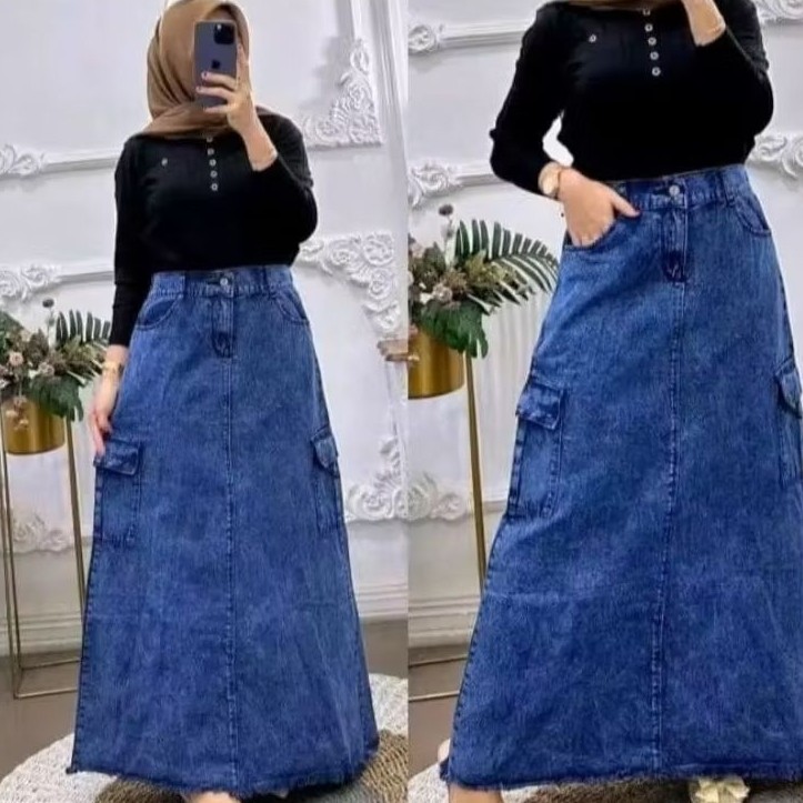 ROK JEANS CARGO TERLARIS/ROK CARGO JEANS/ROK WANITA DEWASA/ROK CARGO JEANS WANITA TERBARU
