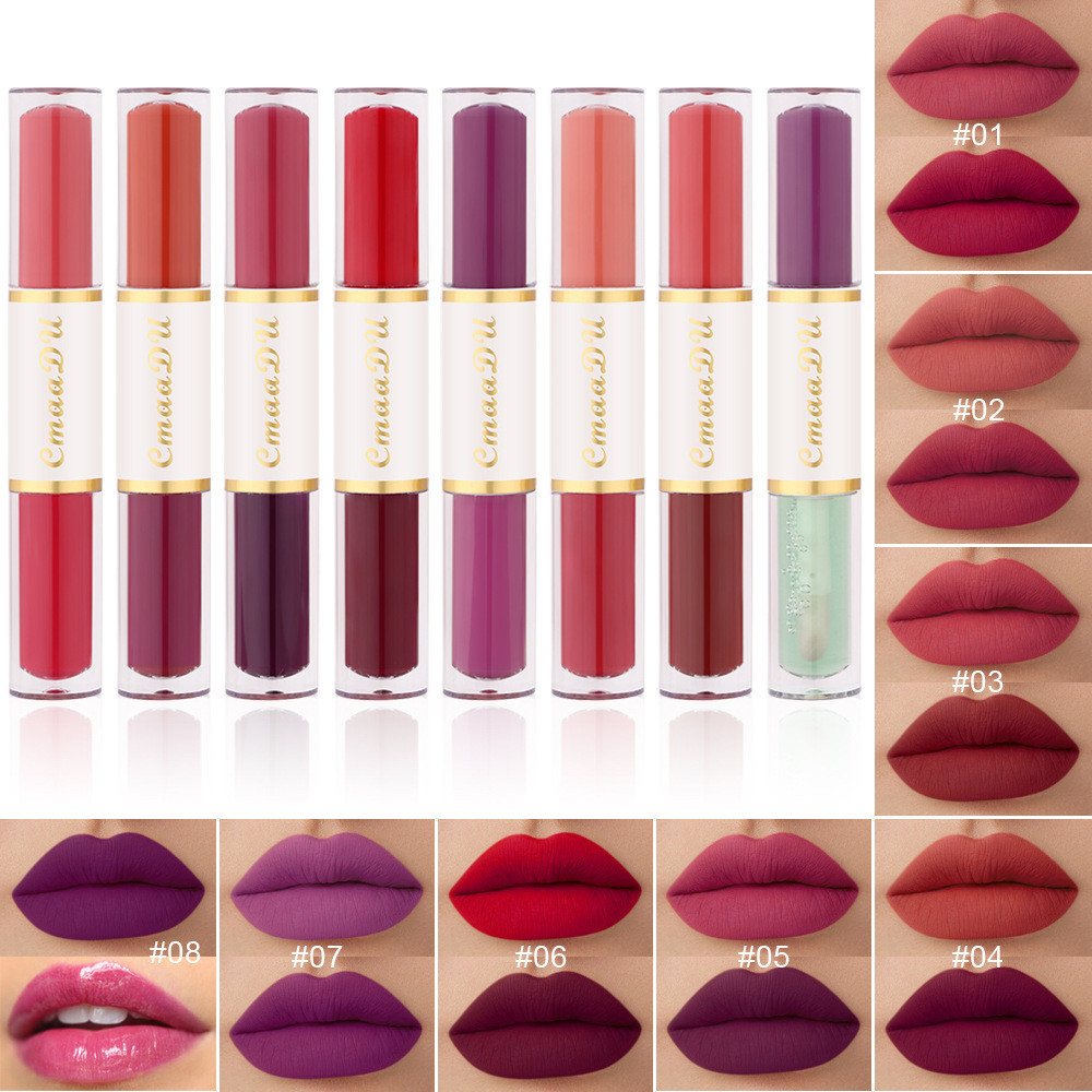 ORIGINAL | CMAADU Double Lipstik 2 in 1 8 Colors Matte Liquid Waterproof Long Lasting | Lipmatte | L