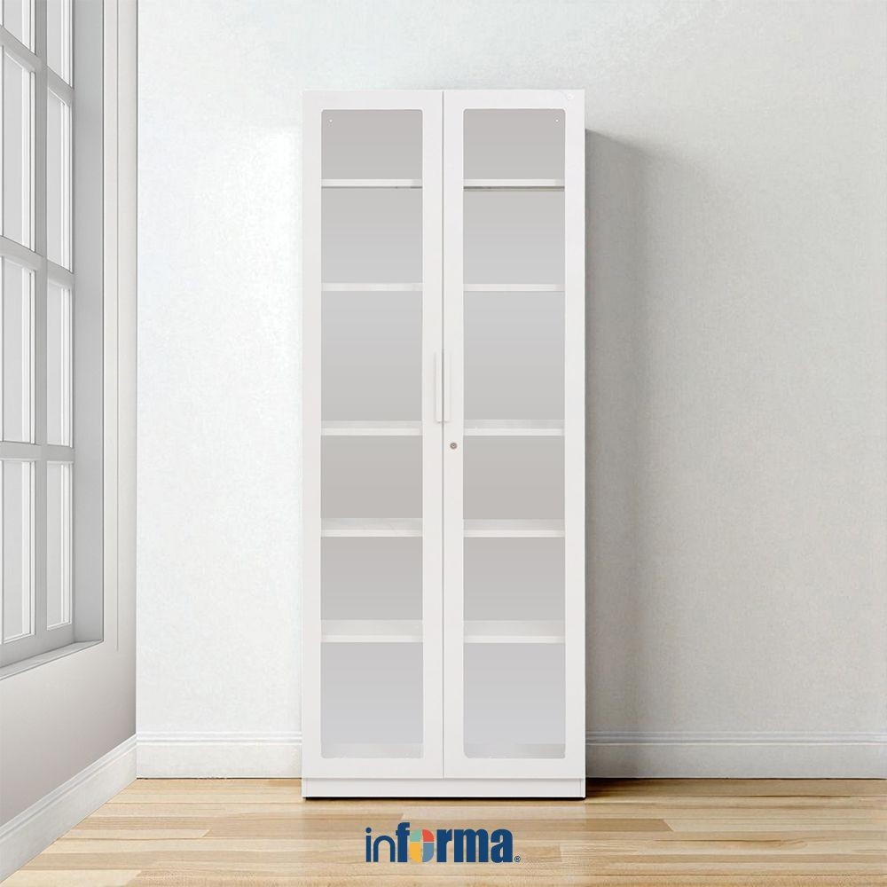 Informa Gions Lemari Arsip Kantor Metal 2 Pintu Kaca - Putih File Cabinet Lemari Besi Kabinet Tempat