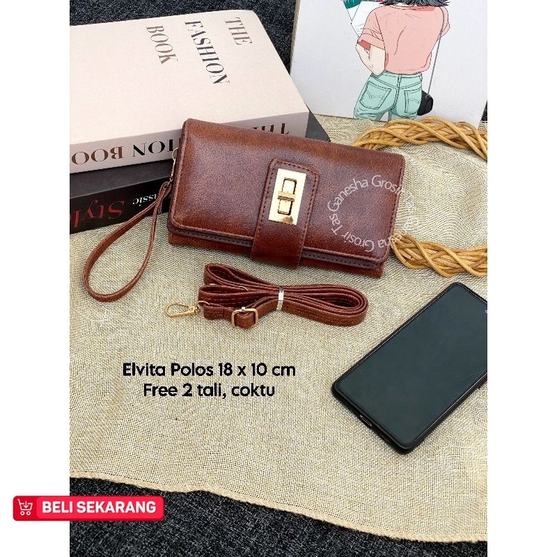 Elvita Polos Tali Panjang Dompet Wanita Model Lipat
