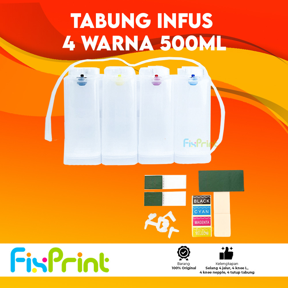 Tabung Infus Kotak 4 Warna 500ml Tabung Printer Modif Infus Ink Tank  Ukuran 500 ml Compatible for P