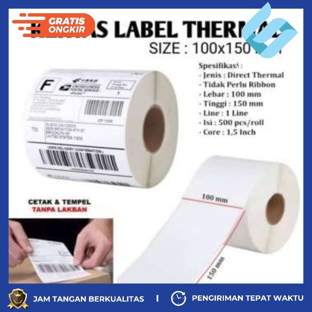 

CANEL & CO Kertas Termal/Impor Label Termal 100x150 Kertas 500 Stiker Barcode/Paket Kapasitas Besar - COD - Murah