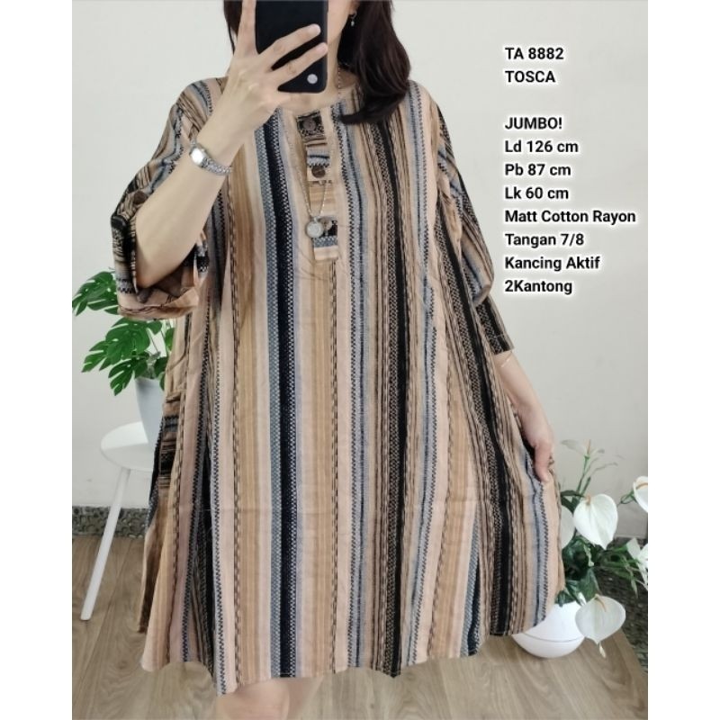 TA 8882. Tunik Jumbo Cotton Rayon Salur #atasan wanita dress setelan blouse kemeja