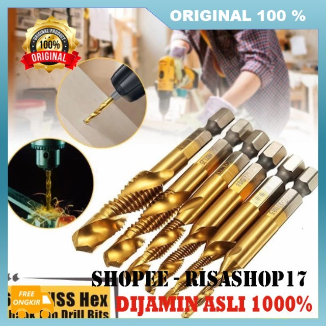 Drill Tap 6 Pcs Set Mata Bor Besi Multifungsi Mata Bor Pembuat Ulir Drat Mata Bor Drat 100% ASLI