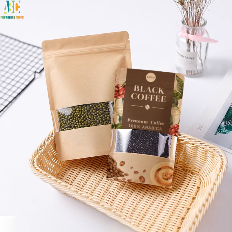 Hot Sales Kraft Paper Standing Clear Window Bag, Nut Cookie Food Pouch, Coffee Tea Packaging Bags, C