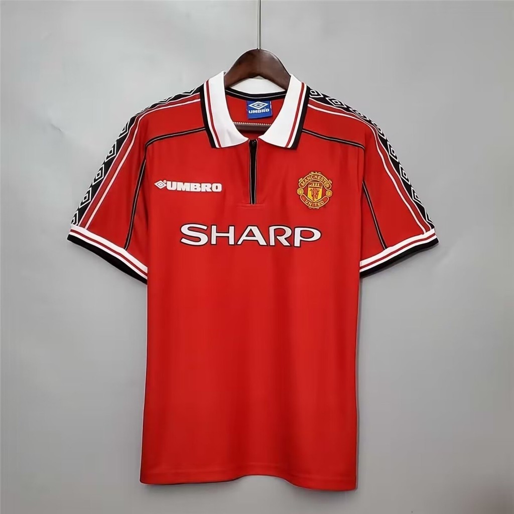 Manchester United Home Jersey Jersey Pria Seragam Olahraga Sepak Bola Kasual Retro 98 ~ 99