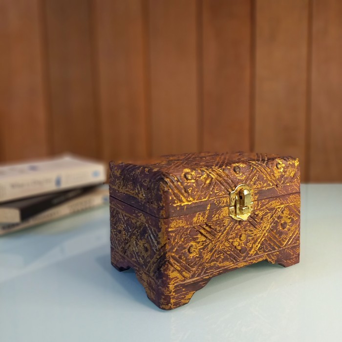 Tempat Penyimpanan Perhiasan Kotak Ukiran Kayu Gold Antik //01