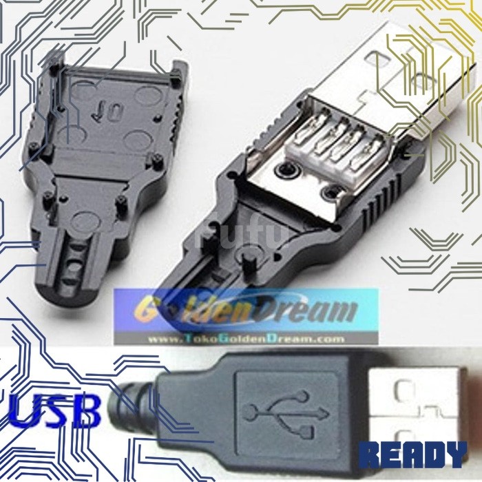 Soket USB kosong tipe jantan - USB socket connector male plug konektor 4 titik solder