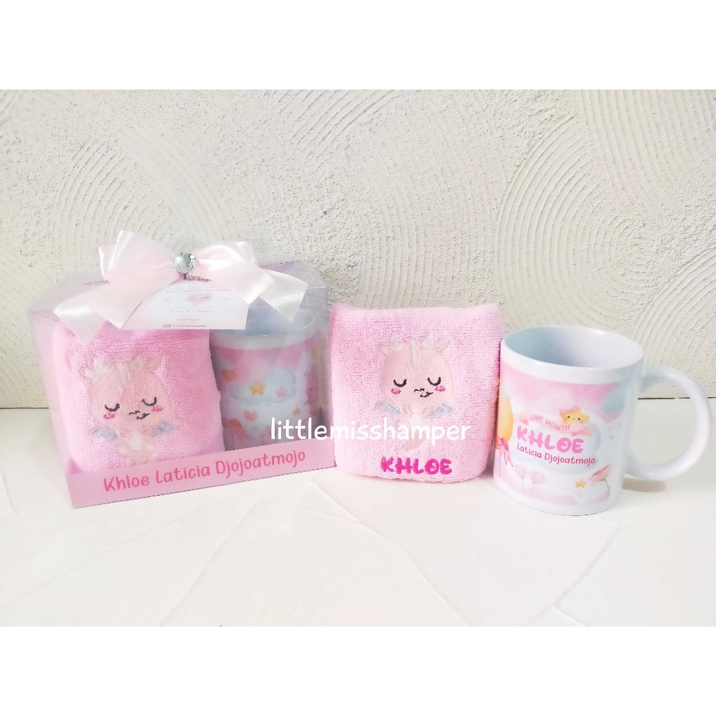 

Paket Arslan mug gelas dan handuk bordir souvenir manyue / ultah bunny kelinci