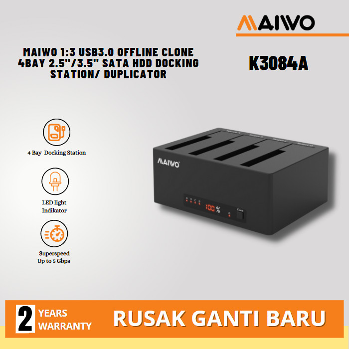 Enclosure MAIWO K3084A 1:3 USB3.0 Clone 4bay 2.5"/3.5"SATA HDD Docking