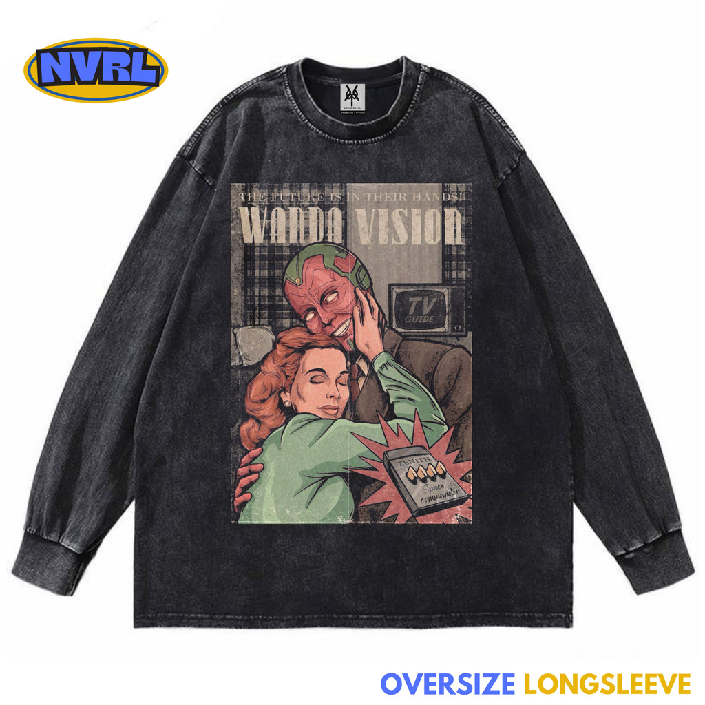 Kaos oversize longsleeve marvel wanda vision the future is in their hands washed washing vintage tee