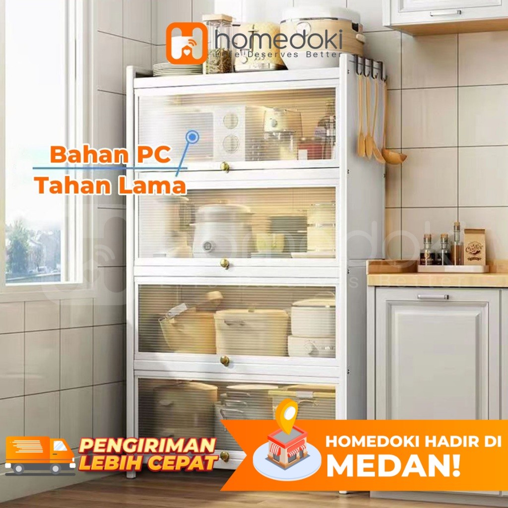 Homedoki Lemari Dapur / Rak Susun Serbaguna / Rak Piring / Rak Piring Minimalis / Rak Piring Tertutu
