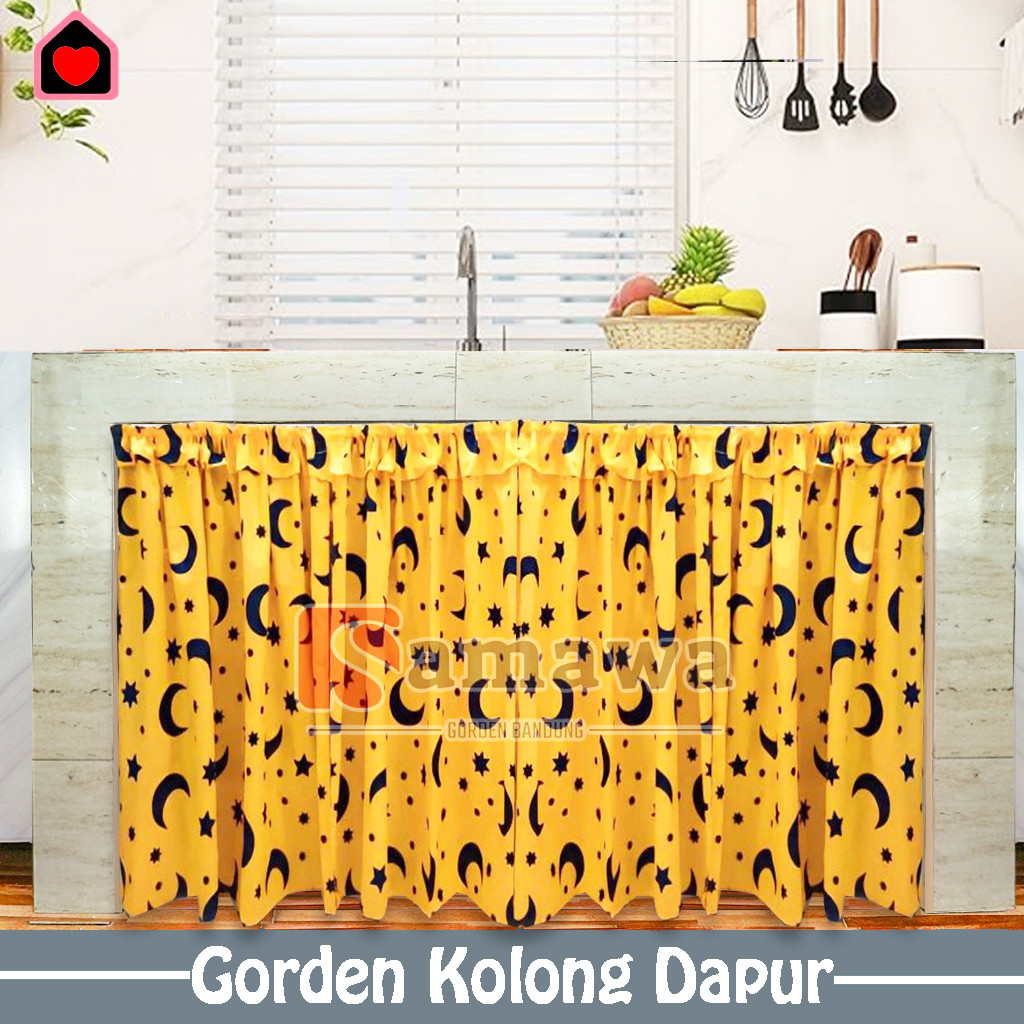 Gorden Kolong Meja Kompor Dapur Ukuran Lebar 100x60cm Motif Sabit Kuning