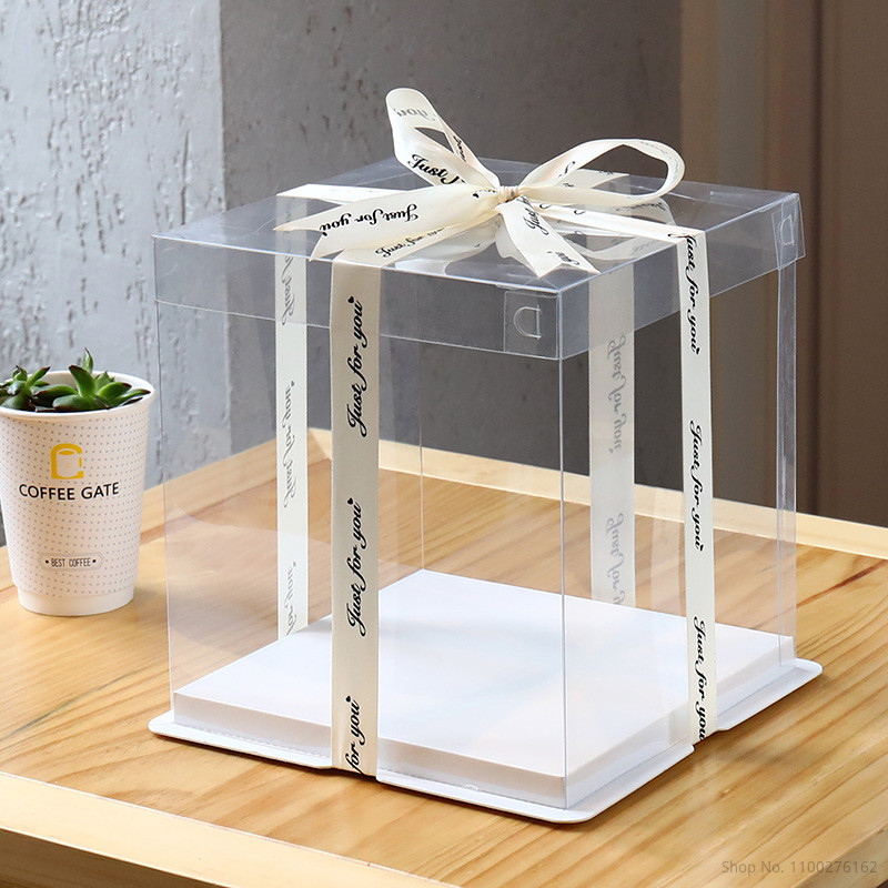 

5pcs Large Square Transparent Cake Box Birthday Surprise Gift Baking Packaging Box PVC Plastic Cake Box Party Supplies 5pcs/sets