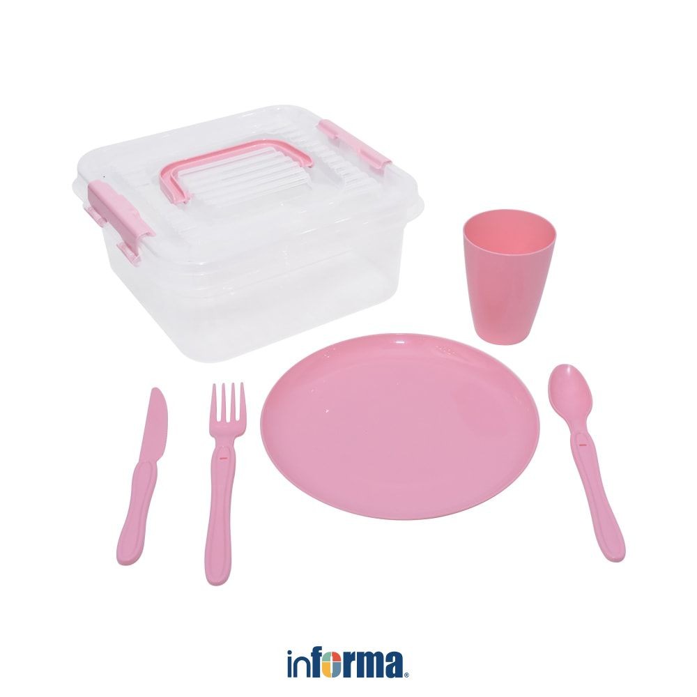 Informa Appetite Set 30 pcs My Box Picnic Perlengkapan Makan - Pink Picnic Set Plate Aesthetic Eatin