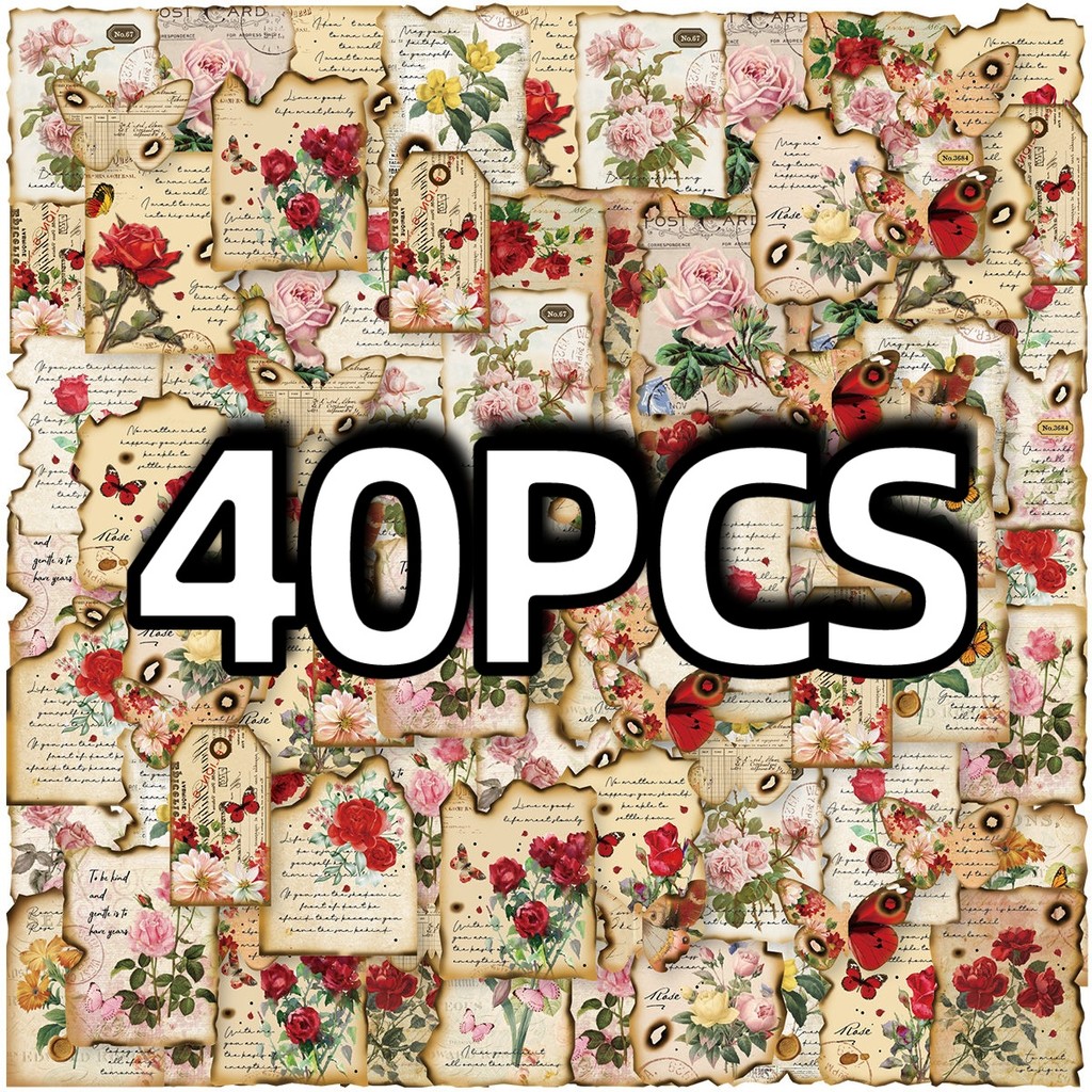 

40pcs Butterfly Rose Letter Retro Burning Style Stickers, DIY Mobile Skateboard Bicycle Notebook