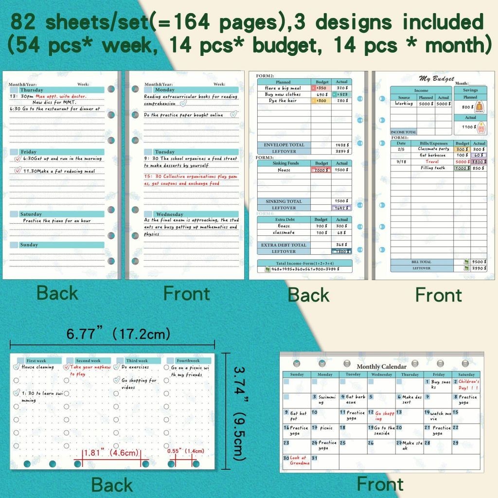 

(A6 Size) 82 Sheets Kertas Binder File Organizer Ukuran A6 6 Ring Longgar Buku Catatan Rencana