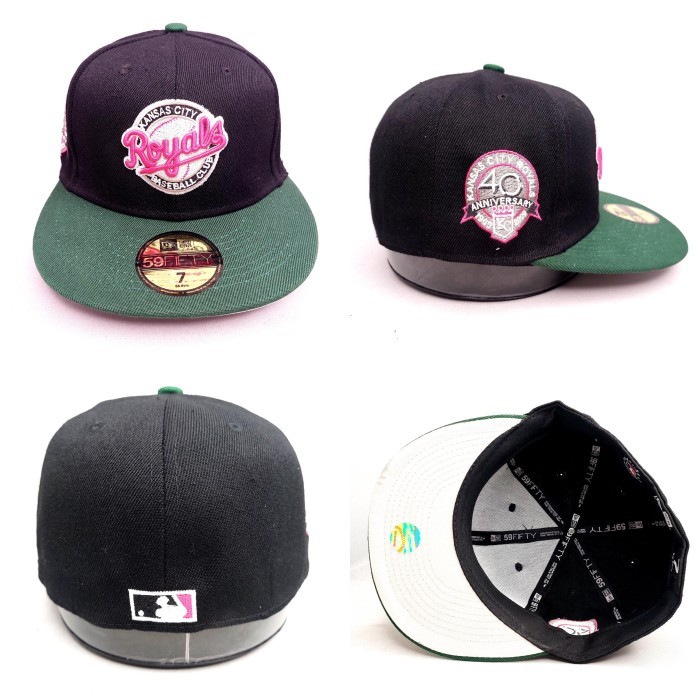 TOPI FITTED MLB KC ROYALS HITAM VISOR HIJAU - 7