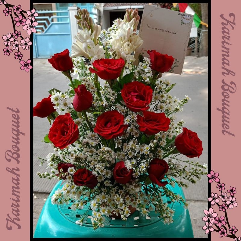 KIRIM INSTANT Fresh Flowers Bandung Buket Bunga Meja Bandung Asli Segar Fresh Mawar Rose Warna Merah