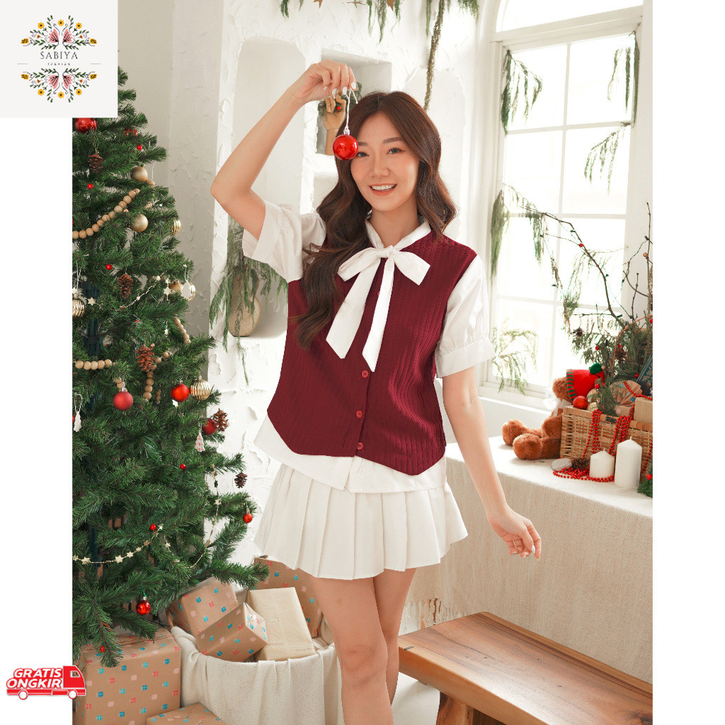 Baju Natal / [COTTONBELLS] BAJU PREMIUM CHRISTMAS COLLECTION VIENNA KOMBI PITA PLAID TOP (GT - B 135