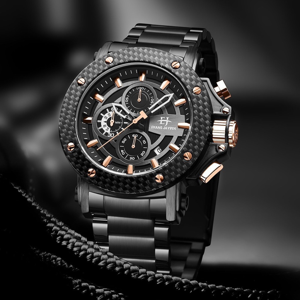 Buy 1 Get 1 Evans Jayden Jam Tangan Pria EJ 9842 Rantai Stainless Steel Chronograph Kaca Sapphire Wa