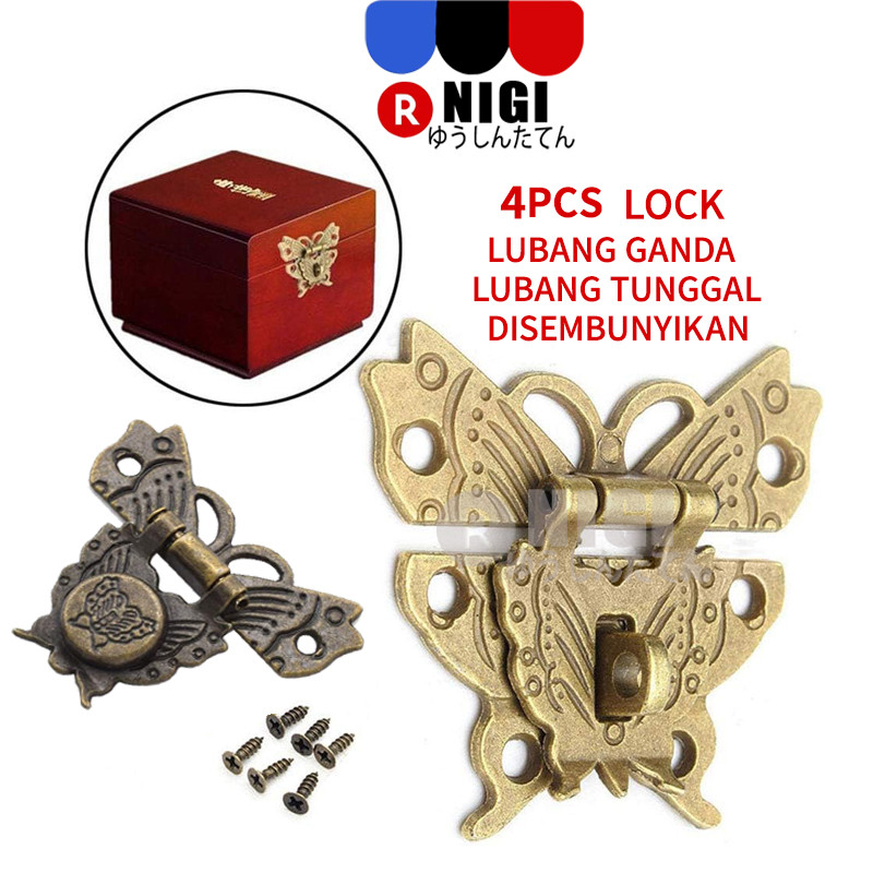 NIGI 1SET/4PCS Kunci Pengait Box / Gembok Box Kuncian Kotak Mahar Seserahan Antik Gelap/emas