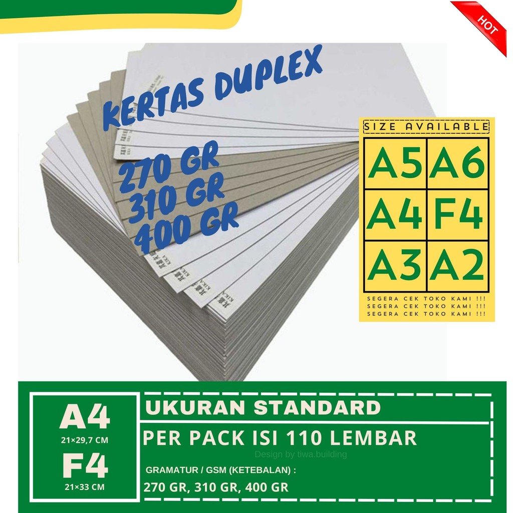 KERTAS DUPLEX/KARTON DUPLEX PUTIH ABU ABU 400 GR A4 F4 PERPACK ISI 110 LEMBAR