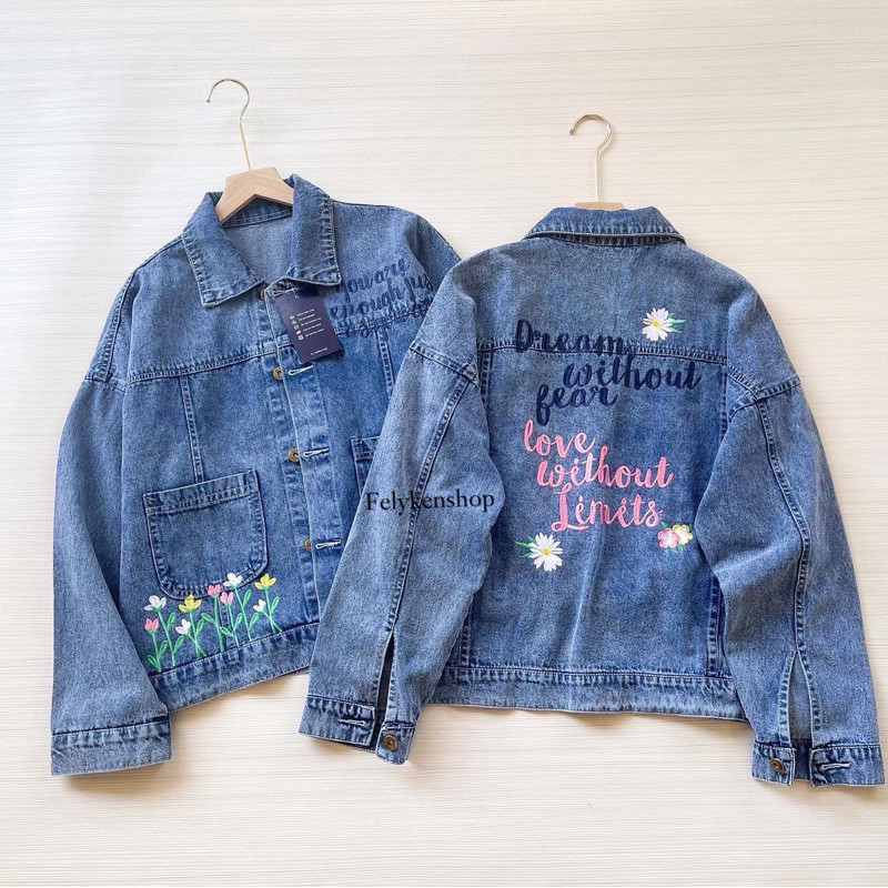 JAKET JEANS OVERSIZE BORDIR / JAKET DENIM WANITA / JAKET JEANS BORDIR