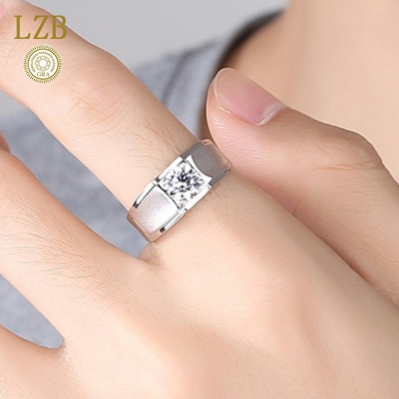 Cincin Kawin Platinum Pria Moissanite 2 Karat Sederhana Polos