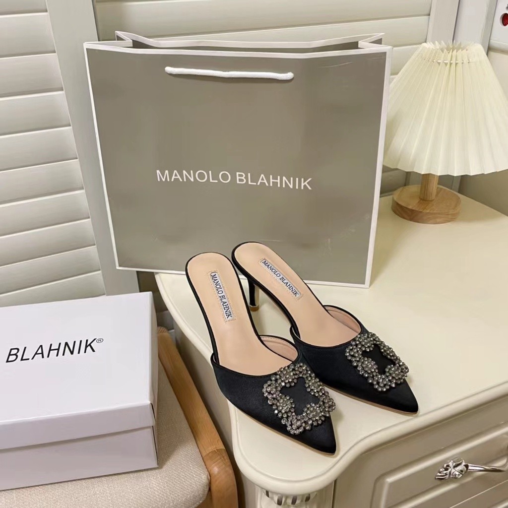 Original Manolo Blahnik MB Rhinestone Pointed High Heel Slippers