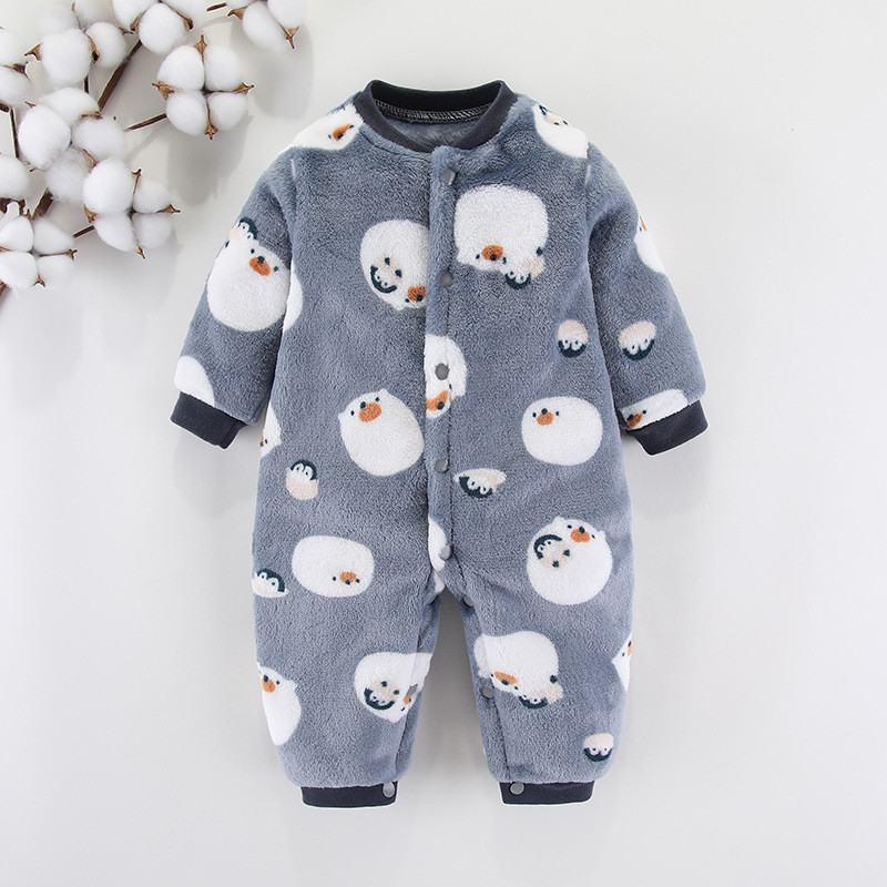 Winter Newborn Baby Clothes Dinosaur Print Baby Boy Romper Warm Infant Baby Boy Girl Soft Fleece Jum