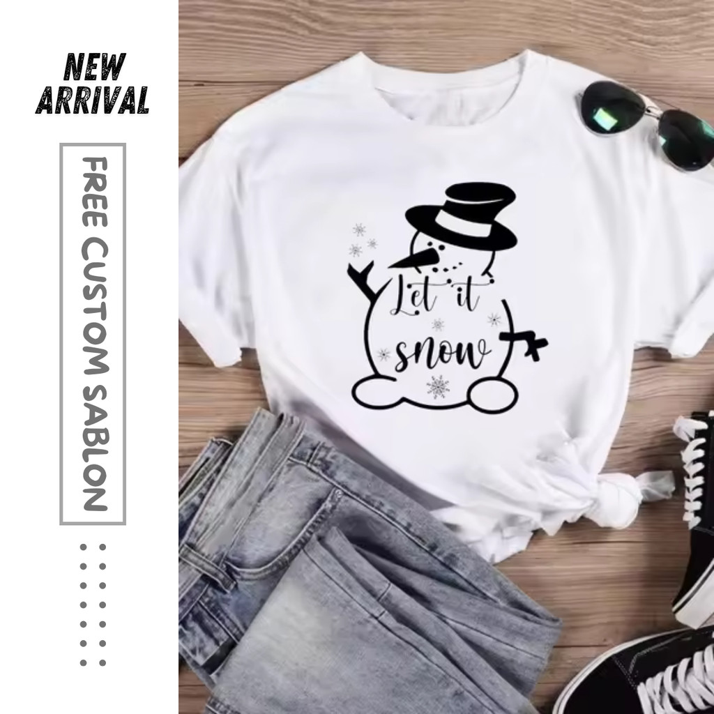 Baju Christmas Natal Anak Laki Laki Perempuan 1-12 Tahun Lengan Pendek Warna Putih Import Premium