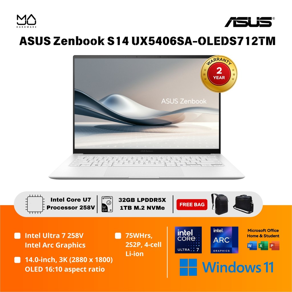 Laptop ASUS Zenbook S 14 OLED UX5406SA OLEDS712TM - Scandinavian White