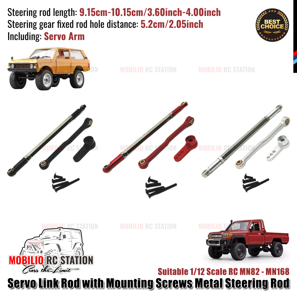 Servo Link Rod with Mounting Screws Metal Steering Rod Suitable 1/12 Scale RC MN82 - MN168