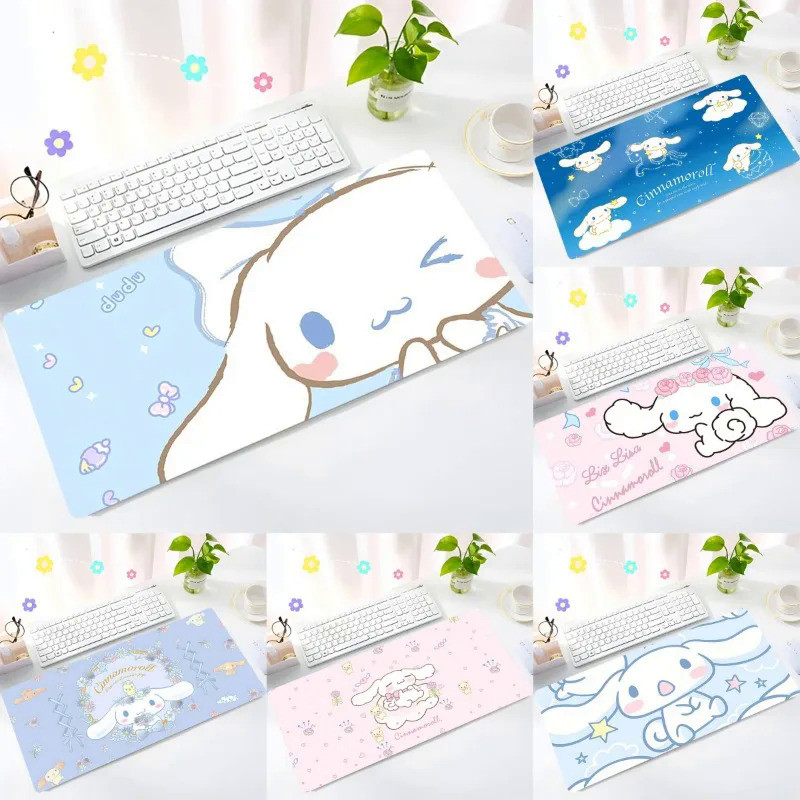 MINISO Alas Mouse Cinnamoroll Lucu Biru Pink Kawaii dengan Pita XXL untuk Meja Gaming Laptop PC Game