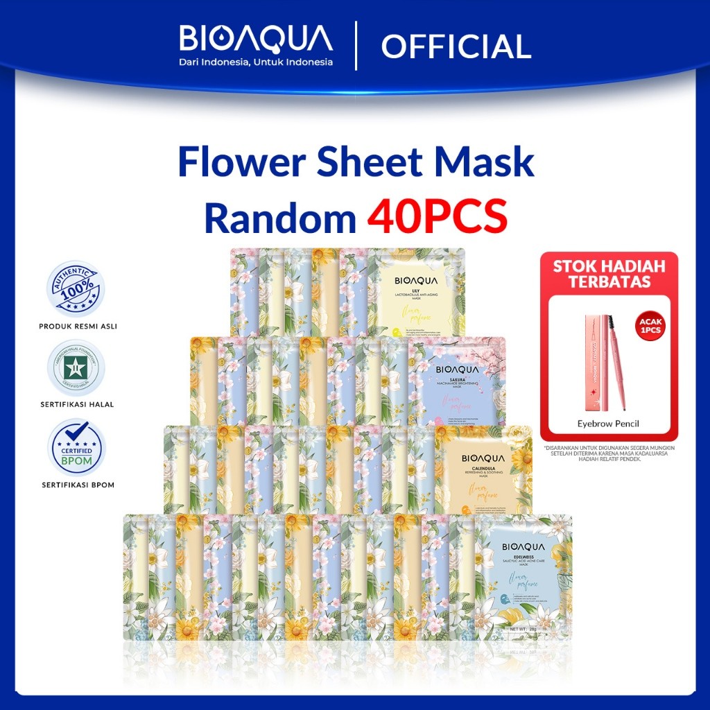BIOAQUA Sheet Mask Paket Masker Muka Glowing Masker Wajah bpom organik Whitening Brightening/Anti-Ac
