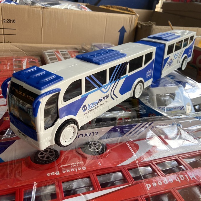 MAINAN BUS TRANSJAKARTA BESAR BUSWAY TJ BUS GANDENG TRANSJAKARTA - Putih