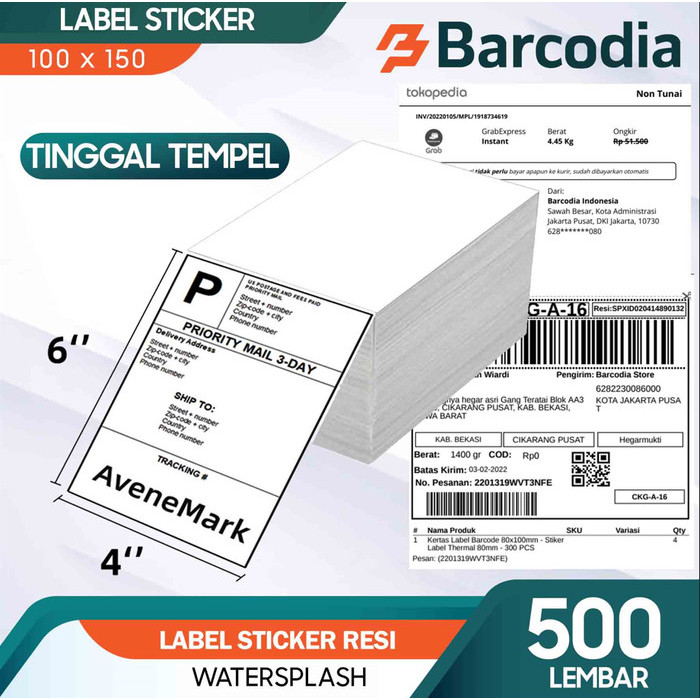 

best -(1 PACK) LABEL BARCODE 100 X 150 KERTAS STICKER THERMAL 100x150 mm - 500pcs