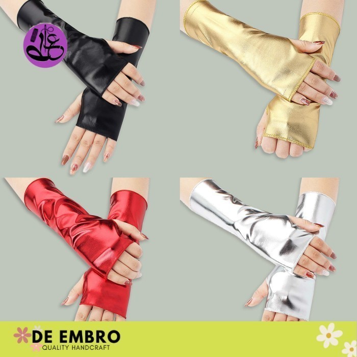 De Embro Sarung tangan latex setengah jari polos hitam kilap sport 23 cm Aksesoris handsock fashion 