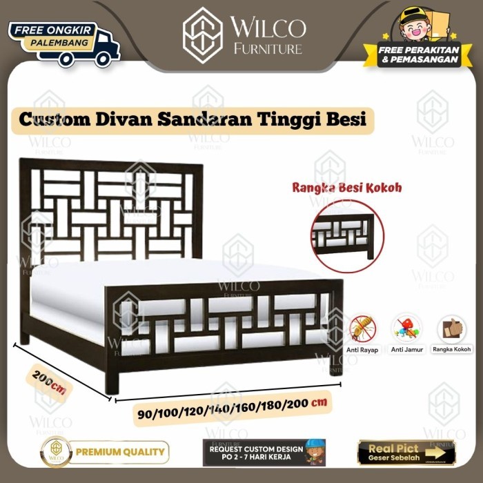 Custom Divan Sandaran Tinggi Besi | Custom Ranjang Besi Sandaran Tinggi | Divan Sandaran Besi Palemb