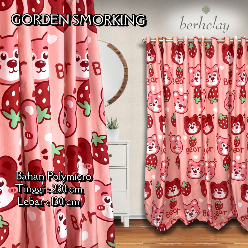 KLIMAUSHOP Gorden Smokring 12 Ring Polymicro Pintu Atau Jendela Karakter Lotso Pink